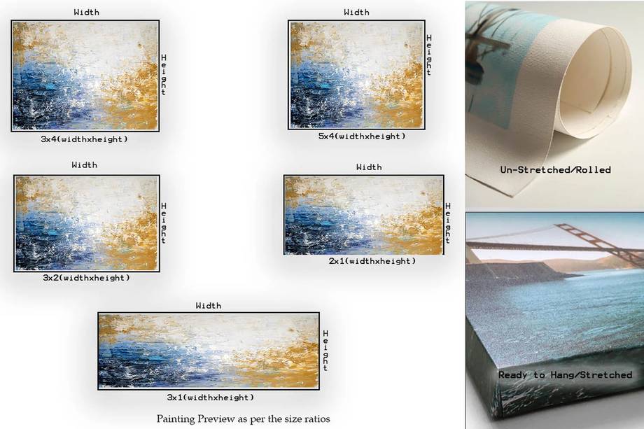 Blue Handmade Dining Textured Yellow Abstract Canvas Artwork TQBG1